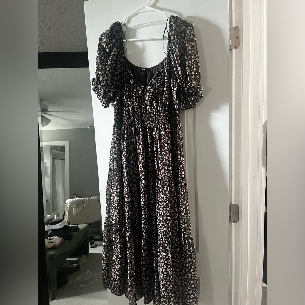 Brown floral midi dress